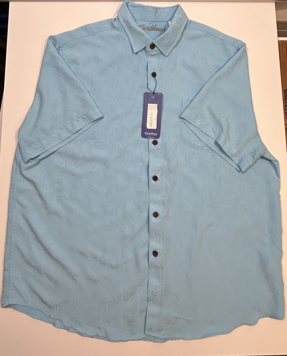 Caribbean Blue Short Sleeve Button Front Shirt XXL